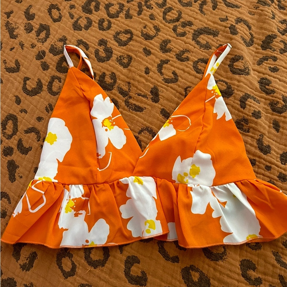 SHEIN Orange Floral Peplum Top